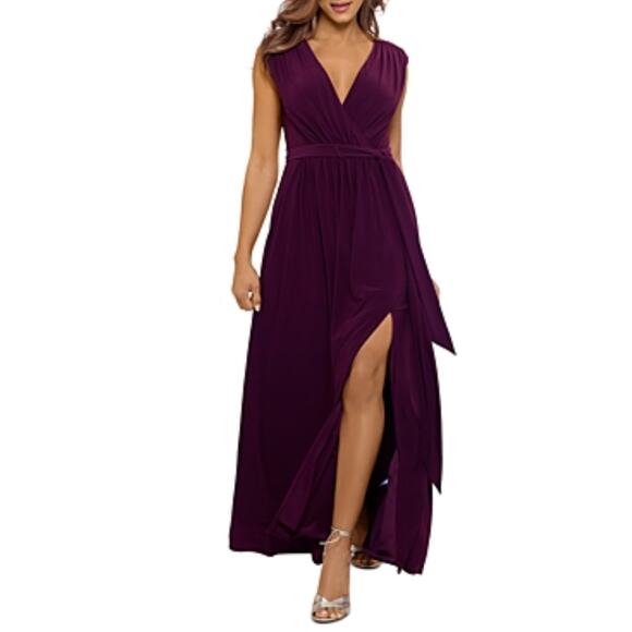 Burgundy Purple Evening Gown Size 12 Sleeveless Thigh Slit Formal Dress by AQUA - Picture 11 of 13